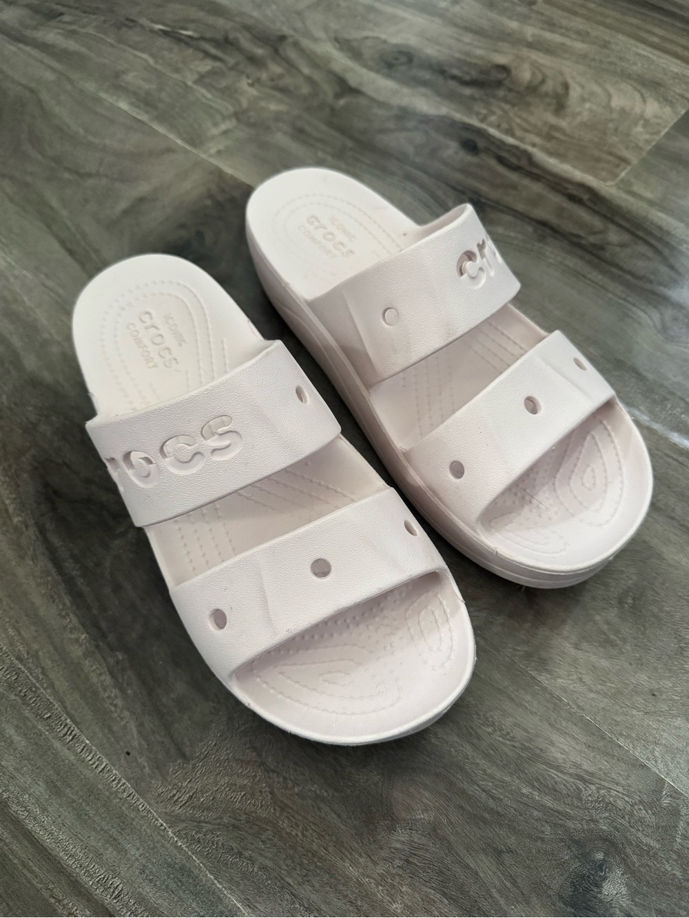 CROCS Double Strap Slide Sandals in Pale Pink